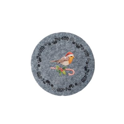Podkładka filcowa pod kubek 10 cm ptaszek beżowy / szary 4 sztuki