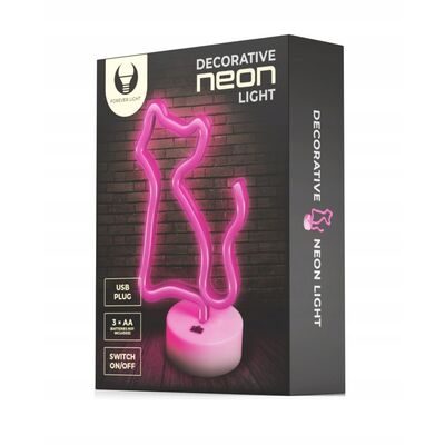 Neon na podstawce LED kot różowy FSNE02 forever light