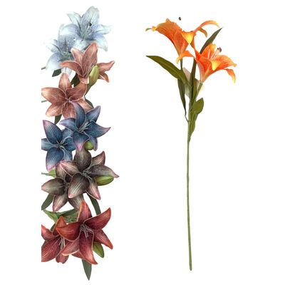 Gałązka lilii 2 kwiaty + pąk 67 x 11 cm mix
