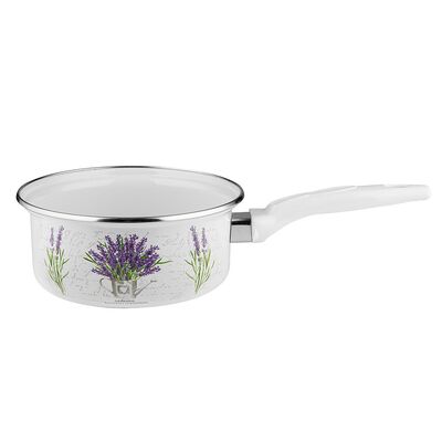 Rondel emaliowany prosty Lawenda 16 cm 1300 ml biały