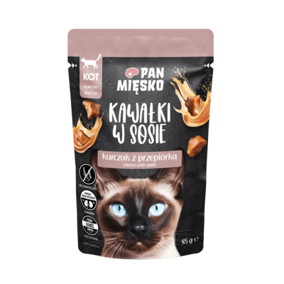 Karma mokra dla kota kawałki w sosie kurczak z przepiórką 85 g Pan Mięsko
