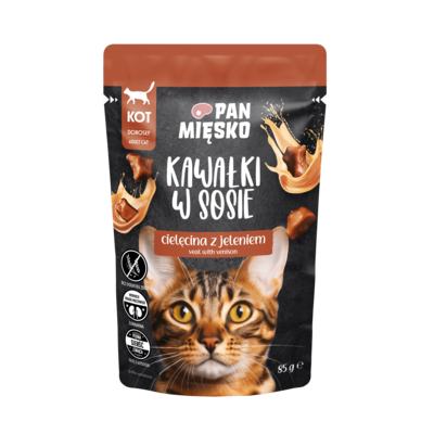 Karma mokra dla kota kawałki w sosie cielęcina z jeleniem 85 g Pan Mięsko
