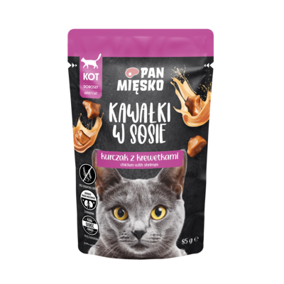 Karma mokra dla kota kawałki w sosie kurczak z krewetkami 85 g Pan Mięsko