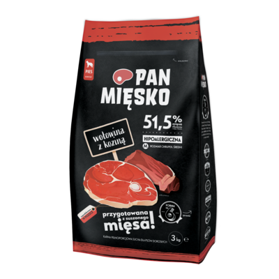 Karma sucha dla psa wołowina/kozina M 3 kg Pan Mięsko