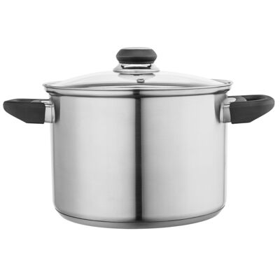 Garnek nierdzewny Emilio wysoki 5,6 l 22 cm z pokrywą szklaną srebrny
