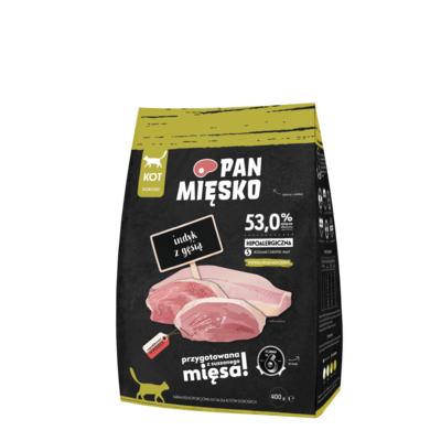 Karma sucha dla kota indyk z gęsia S 400 g Pan Mięsko