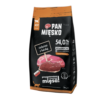 Karma sucha dla kota cielęcina z kaczką M 1,6 kg Pan Mięsko