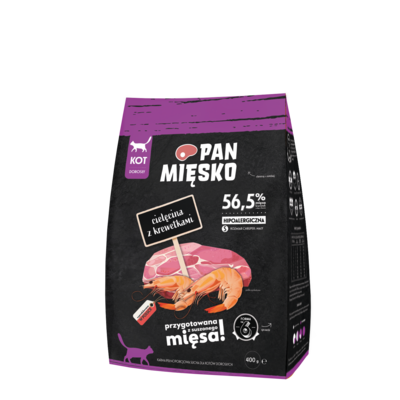 Karma sucha dla kota cielęcina z krewetkami S 400 g Pan Mięsko
