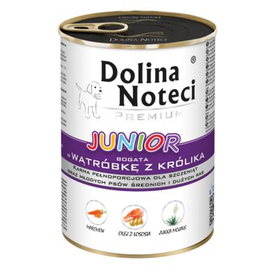 Karma mokra dla psa BOGATA W WĄTRÓBKĘ Z KRÓLIKA JUNIOR 400 g Dolina Noteci