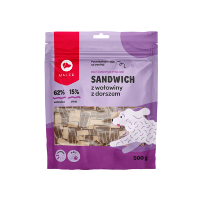 Przysmak dla psa sandwicz z wołowiny z dorszem 500 g Maced