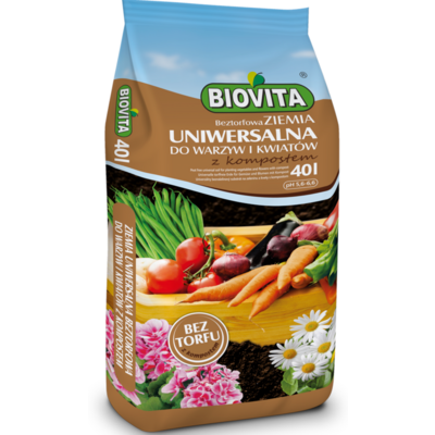 Beztorfowa ziemia uniwersalna do warzyw i kwiatów z kompostem 40 l BIOVITA