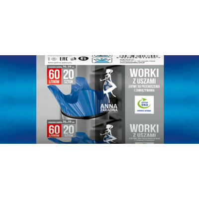 Worki na śmieci uszy 60 l 20 sztuk