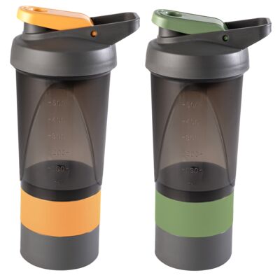 Shaker 500ml z dwoma pojemniczkami zielony/pomarańczowy 1 szt