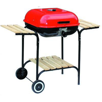 Grill prostokątny z pokrywą wózek czerwony 40 x 45 cm