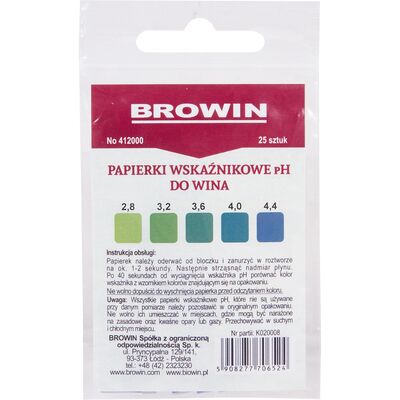 Papierki wskaźnikowe do wina pH 2,8 – 4,4 25 sztuk Browin