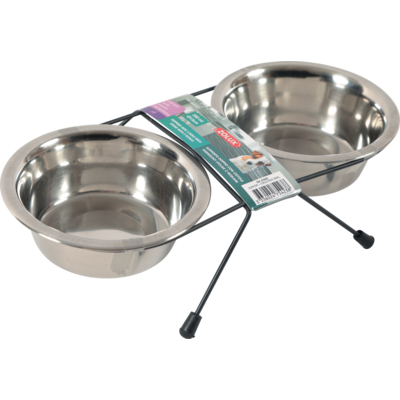 Zestaw 2 misek Inox 350 ml + stojak metalowy ZOLUX