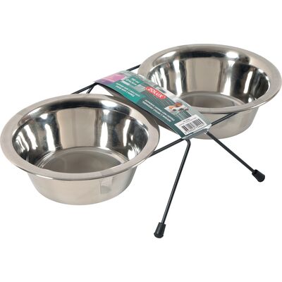 Zestaw 2 miski Inox 700 ml + stojak metalowy ZOLUX