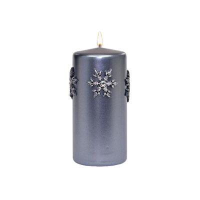 Świeca pieńkowa Christmas Time 15 cm szara metalik