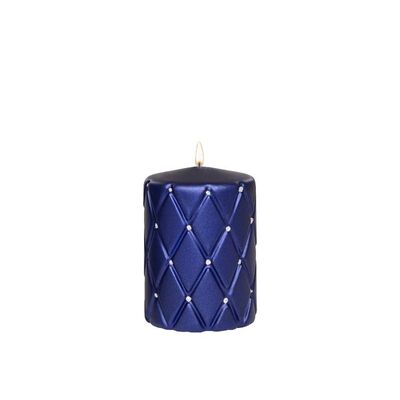 Świeca pieńkowa 10 x 7 cm pikowana kratka metalik kobalt