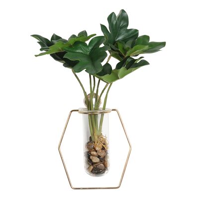 Sztuczny kwiat wiszący w szkle+metal filodendron 35 cm
