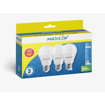 Żarówka LED E27 A60 10 W 3000 K 806 lm 3 sztuki
