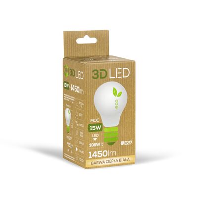 Żarówka 3D LED tradycyjna E-27 15 W barwa ciepła